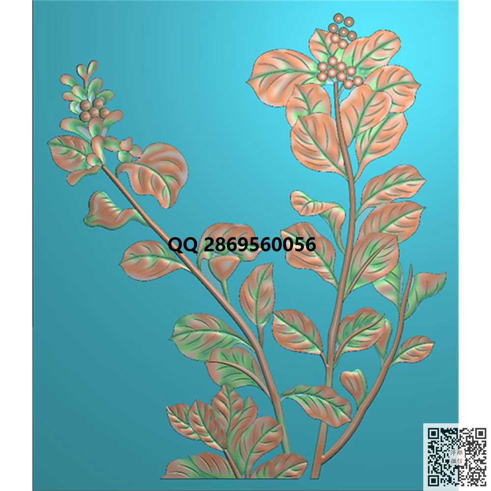 ZW-031 草花 竖向_花草浮雕素材洋花四季花鸟精雕图浮雕图